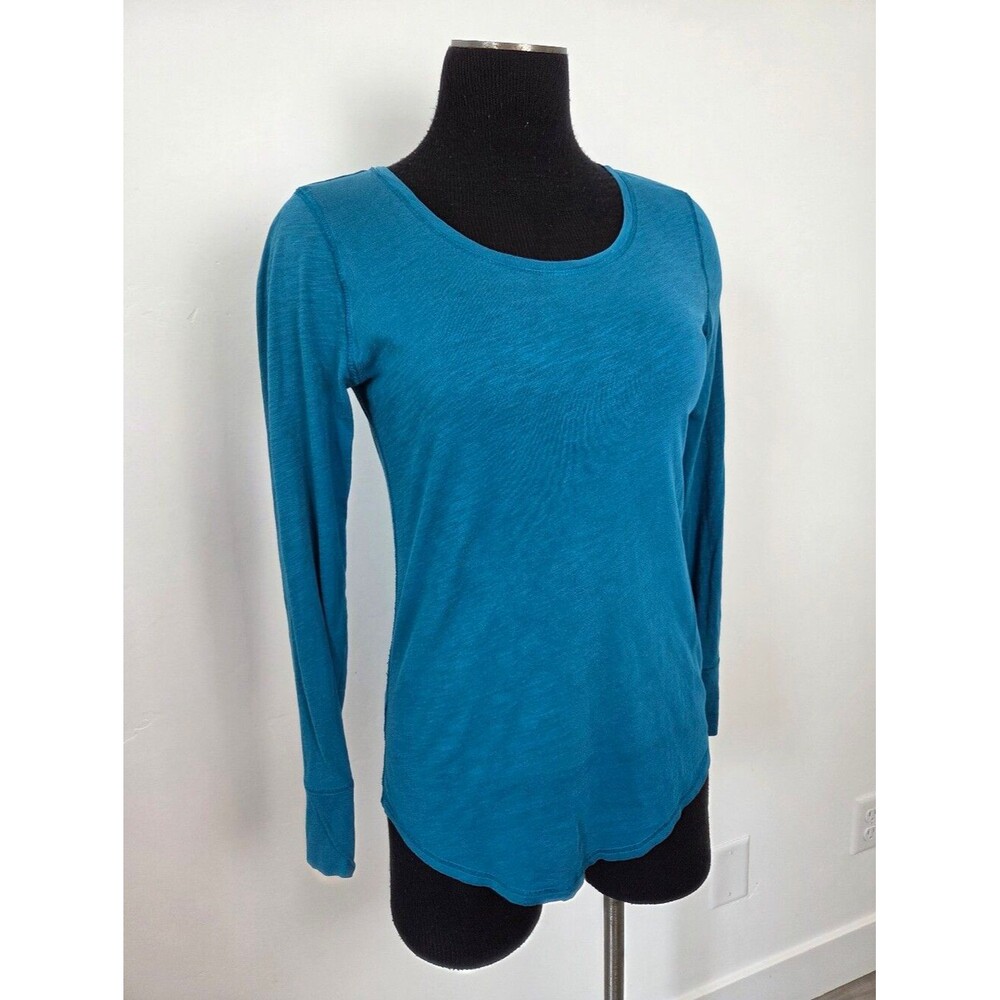Loft 100% Cotton Teal Blue LongSleeve Pullover Top Basic Comfy Casual Natural XS